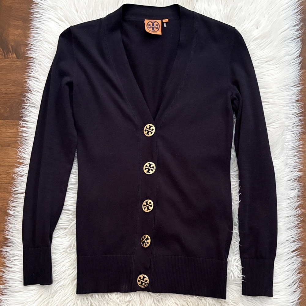 Tory Burch Navy Cardigan with Gold Buttons